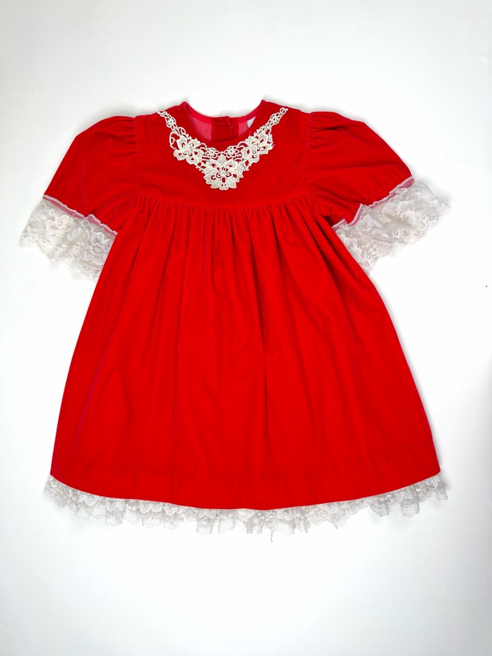 JoLene Vintage Girls Holiday Red Velvet Dress With White Lace Trim Size 6X